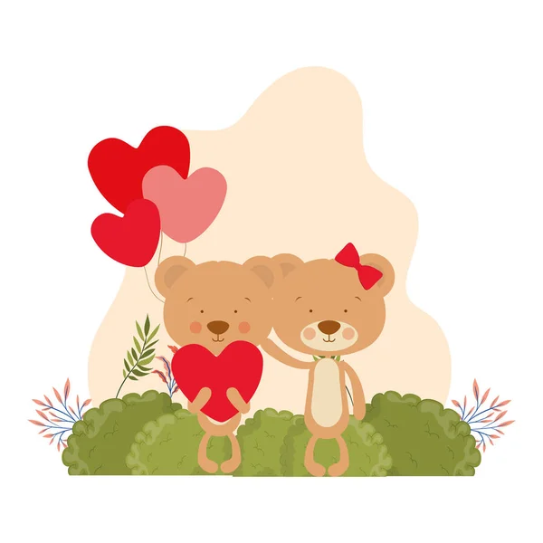 Bonito casal de ursos no amor — Vetor de Stock