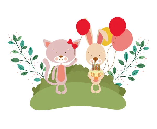 Cartão de celebração com animais — Vetor de Stock