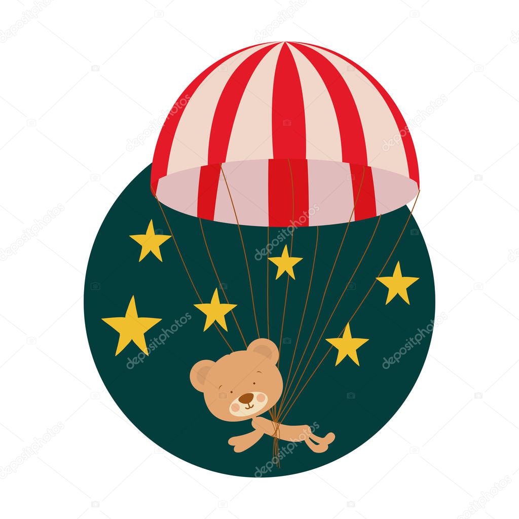 cute bear parachute with background stars