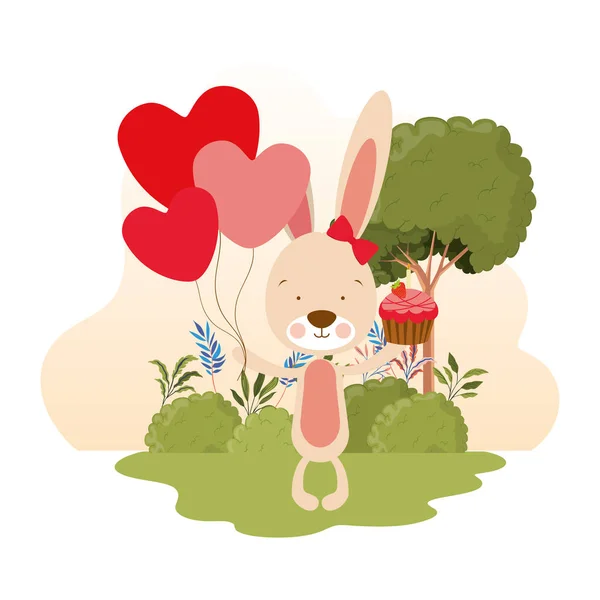 Cute bunny with helium balloons — Stock Vector