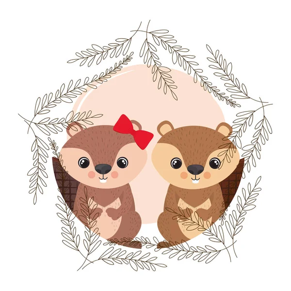 Couple mignon de tamias avec couronne — Image vectorielle