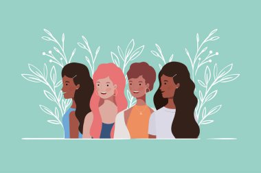 genç ve güzel ırklararası kızlar grup karakterleri