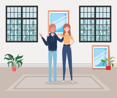 evde genç ve güzel kız çift