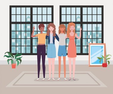 evde genç ve güzel kız grubu