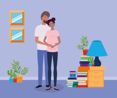 Evde ırklar arası aşıklar hamilelik çift