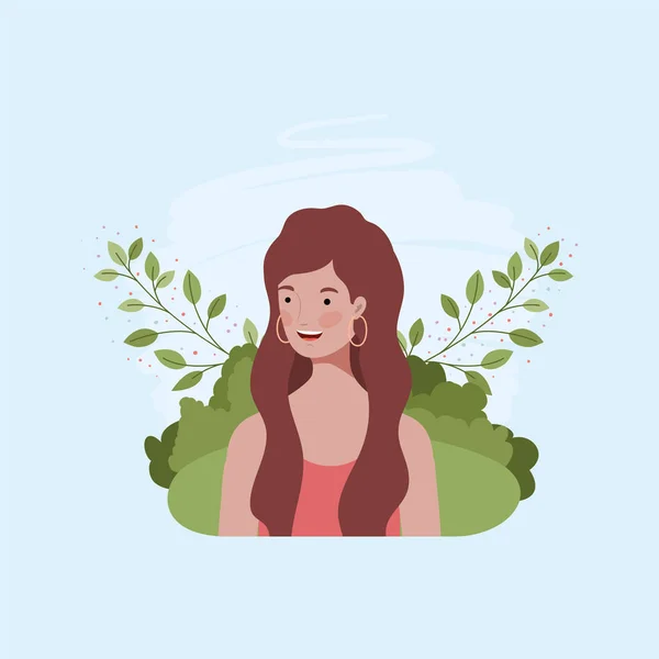 Joven y hermosa chica en el campamento con hojas — Vector de stock