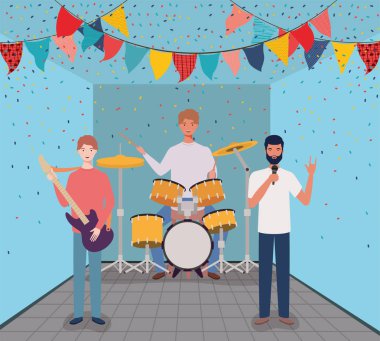 erkek grubu enstrümankarakterleri çalıyor