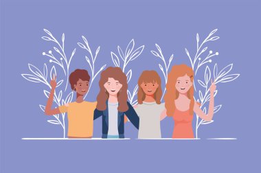 genç ve güzel ırklararası kızlar grup karakterleri