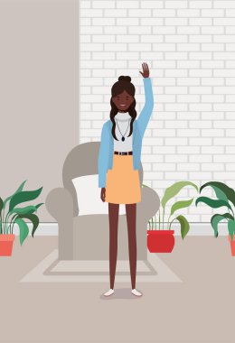 evde genç ve güzel afro kız karakter