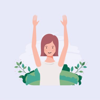 yapraklar ile kampta genç ve güzel kız