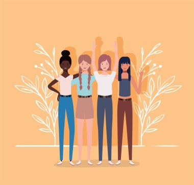 genç ve güzel ırklararası kızlar grup karakterleri