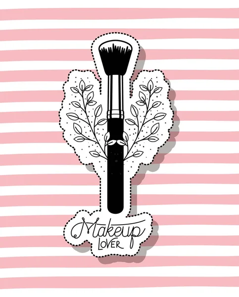 Accessoire de brosse de maquillage dans un cadre floral — Image vectorielle