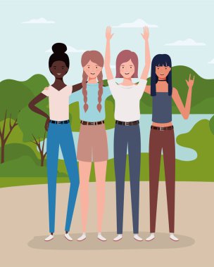 alanında genç ırklararası kız grubu