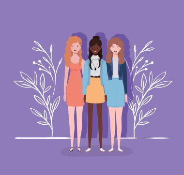 genç ve güzel ırklararası kızlar grup karakterleri