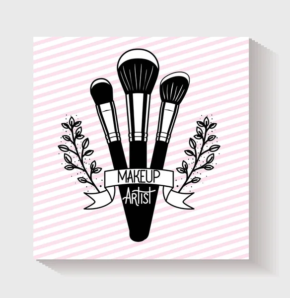 Accessoires de brosses de maquillage dans la carte — Image vectorielle