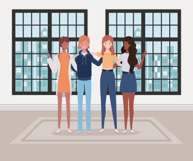 evde genç ve güzel ırklararası kız grubu