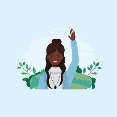 yapraklar ile kampta genç afro kız