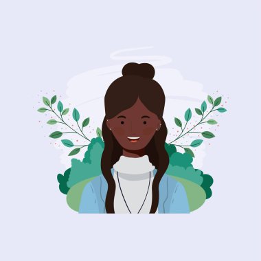 yapraklar ile kampta genç afro kız