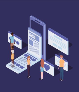 smartphone ve mini insanlarla online eğitim