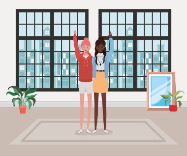 evde genç ırklararası kız çift