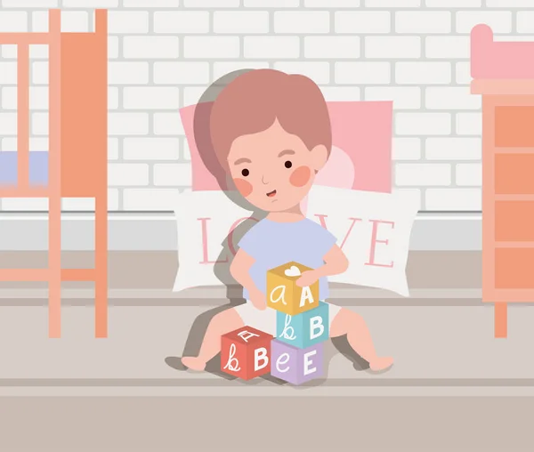Piccolo bambino giocare con alfabeto blocchi — Vettoriale Stock