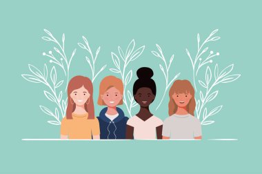 genç ve güzel ırklararası kızlar grup karakterleri