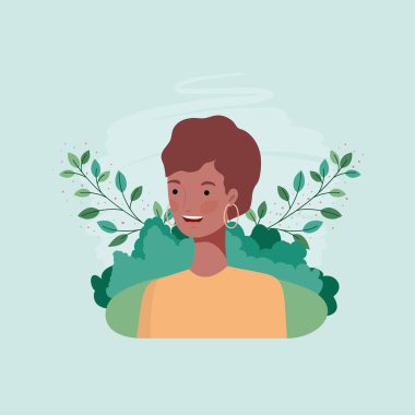 yapraklar ile kampta genç afro kız