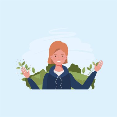 yapraklar ile kampta genç ve güzel kız