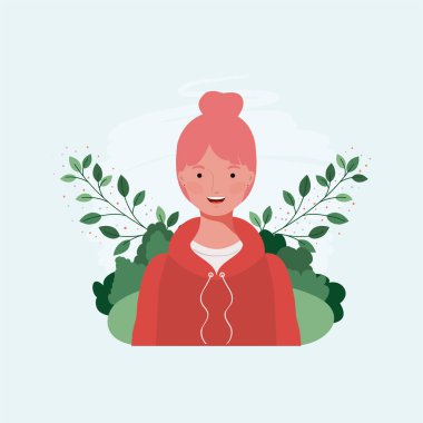 yapraklar ile kampta genç ve güzel kız