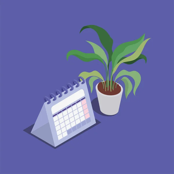Календарь напоминание даты с растением дома — стоковый вектор