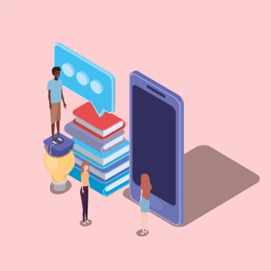 smartphone ve mini insanlarla online eğitim