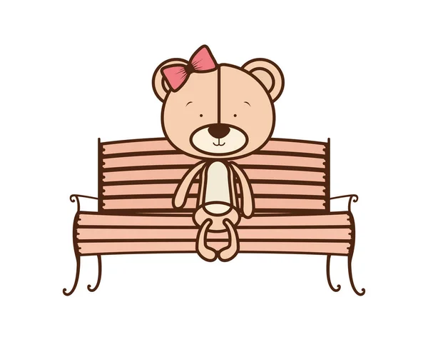 Cute bear sitting on park chair — Stock Vector