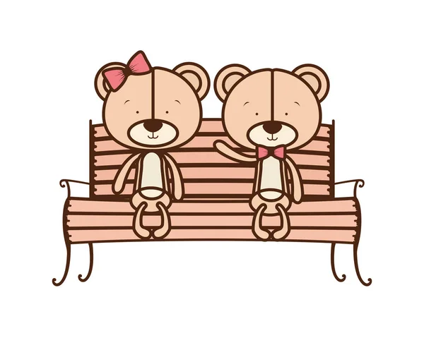 Lindo par de osos sentado en silla de parque — Archivo Imágenes Vectoriales