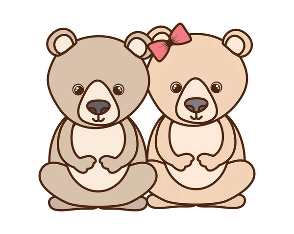 Cute couple of bears on white background — Stock Vector