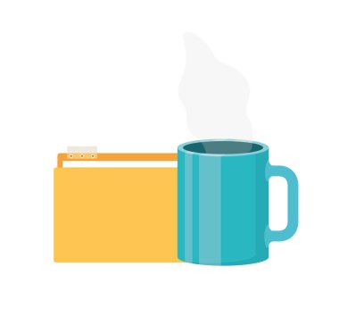 beyaz arka planda kahve fincanı ile klasör