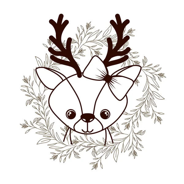 Cute and adorable deer with wreath — Stock Vector