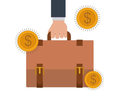 beyaz arka planda işadamının bavul ile el