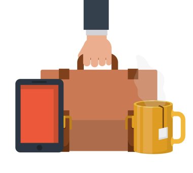 beyaz arka planda işadamının bavul ile el