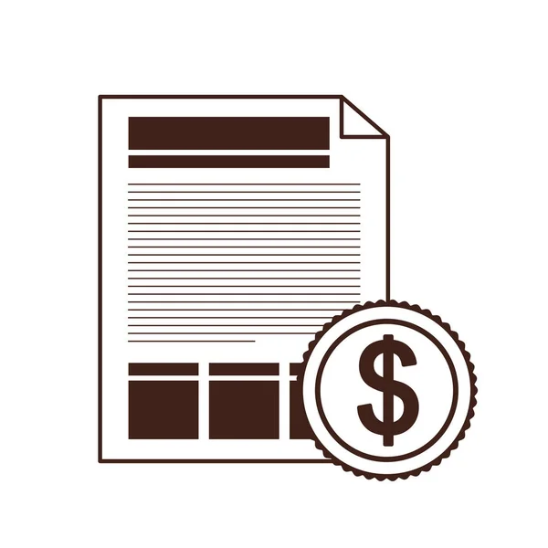 Feuille de fichier avec pièce de dollar en arrière-plan blanc — Image vectorielle