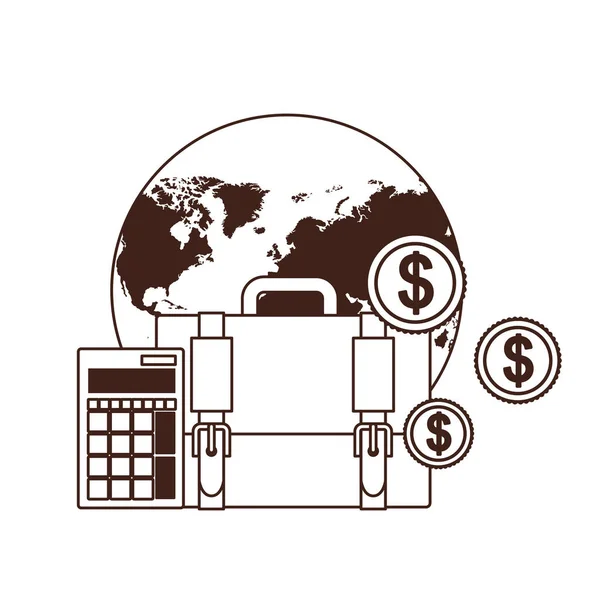 Ensemble d'icônes avec valise d'homme d'affaires en fond blanc — Image vectorielle