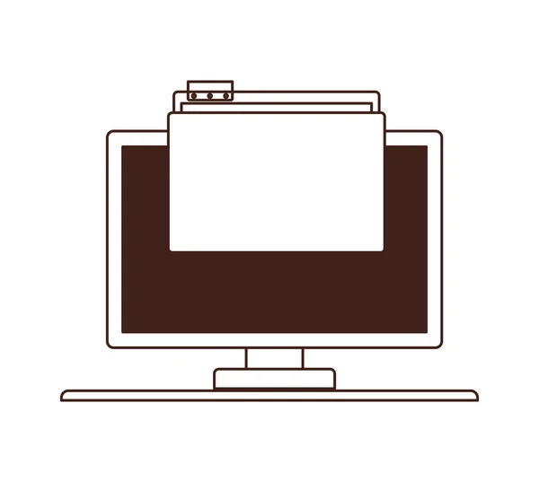 白い背景のフォルダを持つコンピュータ画面 — ストックベクタ