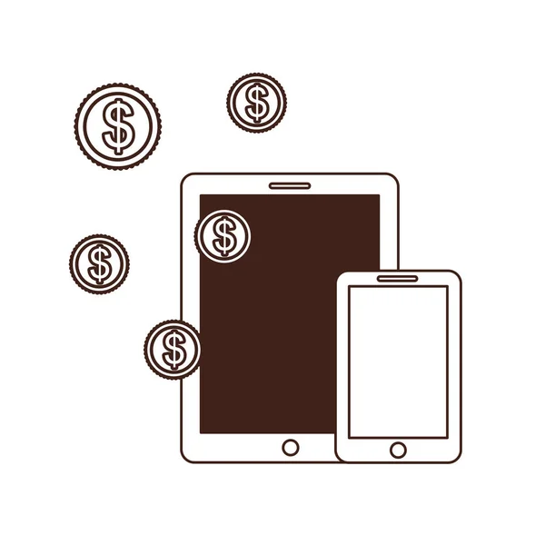 智能手机与钱周围在白色背景 — 图库矢量图片