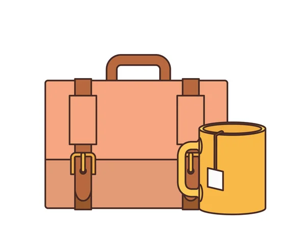 コーヒーカップを持つビジネスマンのスーツケース — ストックベクタ