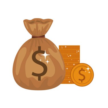 beyaz arka plan üzerinde para tasarrufu ve para çantası