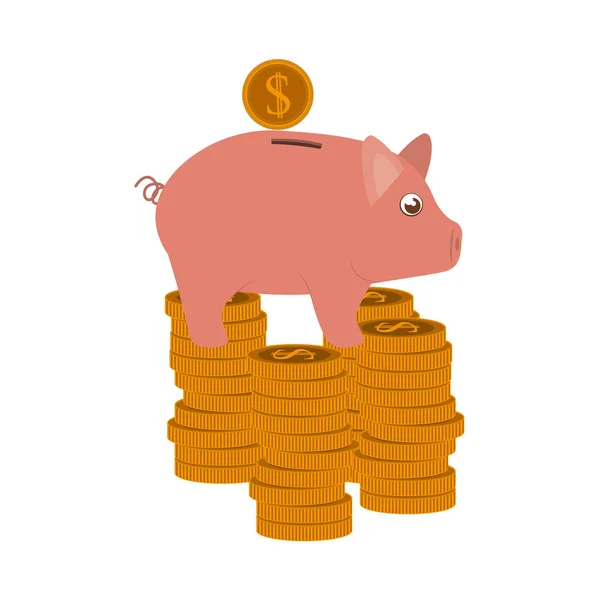 Money savings and pig on white background — Stock Vector