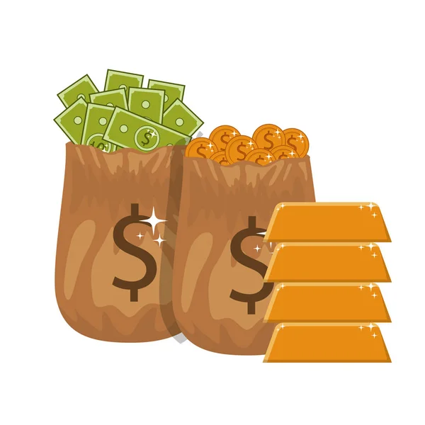 Ahorro de dinero y bolsa de dinero sobre fondo blanco — Vector de stock
