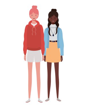 Beyaz arka planda ayakta genç kadınlar