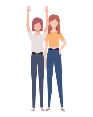 Beyaz arka planda ayakta genç kadınlar