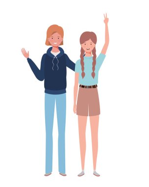 Beyaz arka planda ayakta genç kadınlar