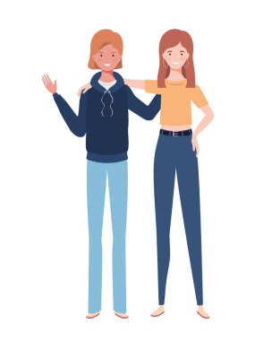 Beyaz arka planda ayakta genç kadınlar